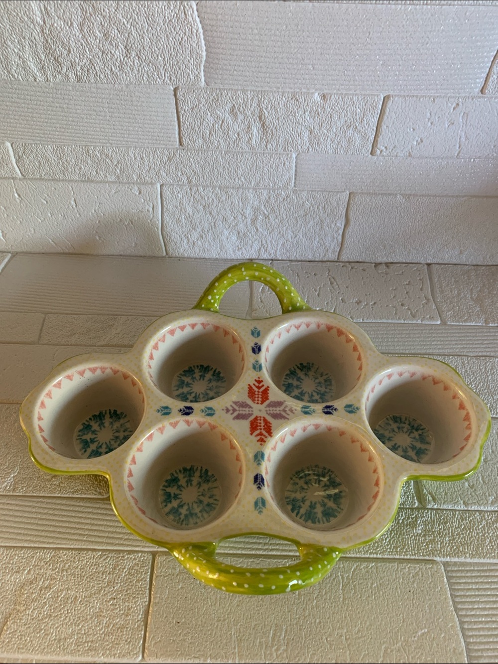 Anthropologie Green Polka Dot Ceramic cupcake holder